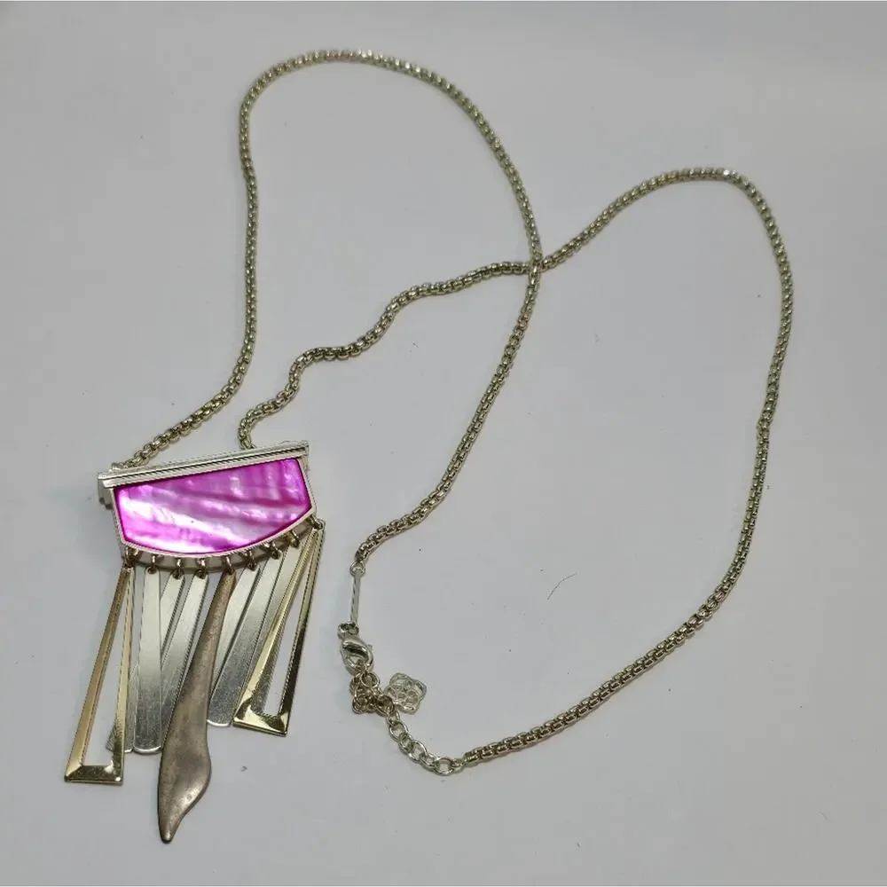 Kendra Scott Custom Pink Mother of Pearl and Gold Plated Tassel Necklace‎